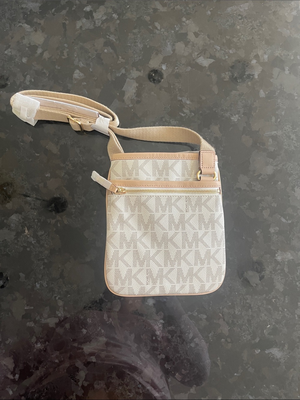 Michael Kors Beige Logo Crossbody Bag with Gold Hardware